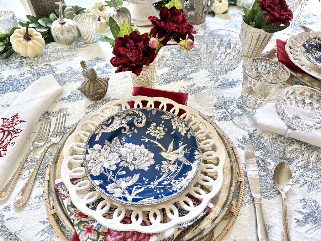 A French Country Blue and White Thanksgiving Day Table