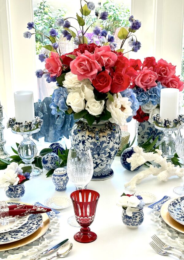 An Elegant 4th of July Table Design With Blue And White Accents