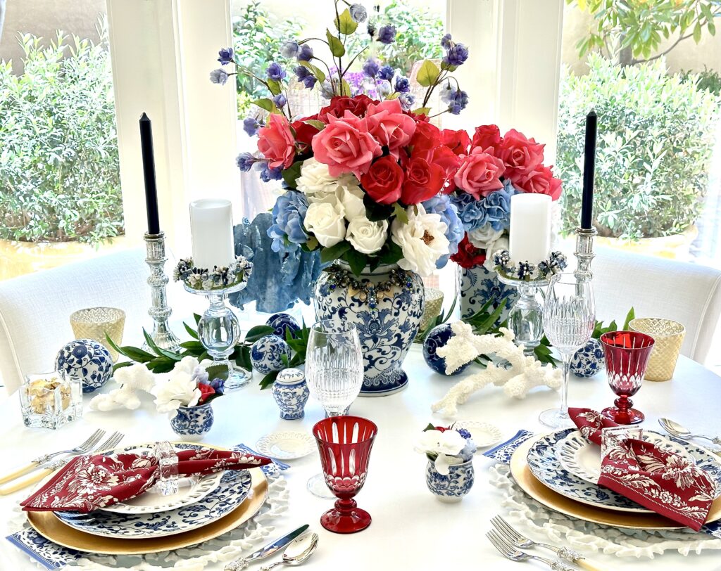 An Elegant 4th of July Table Design With Blue And White Accents