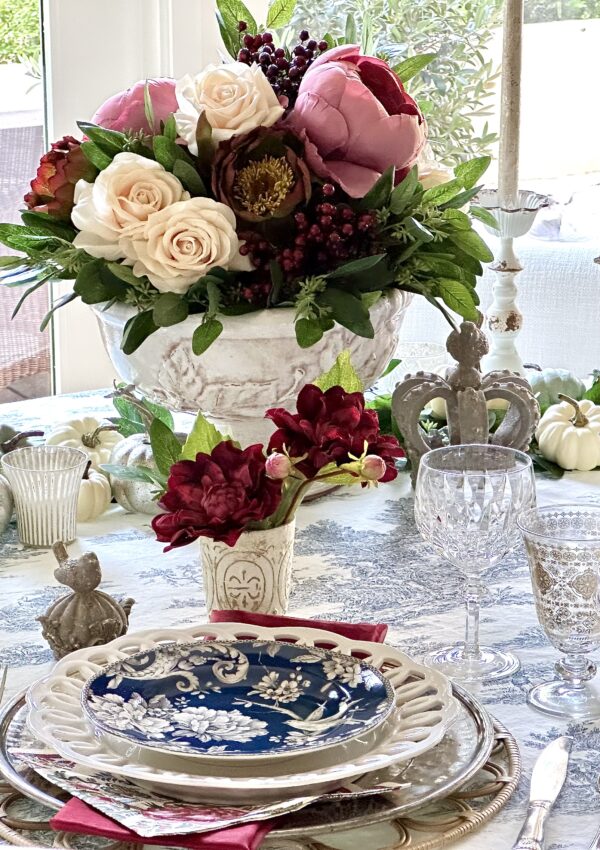 A French Country Blue and White Thanksgiving Day Table