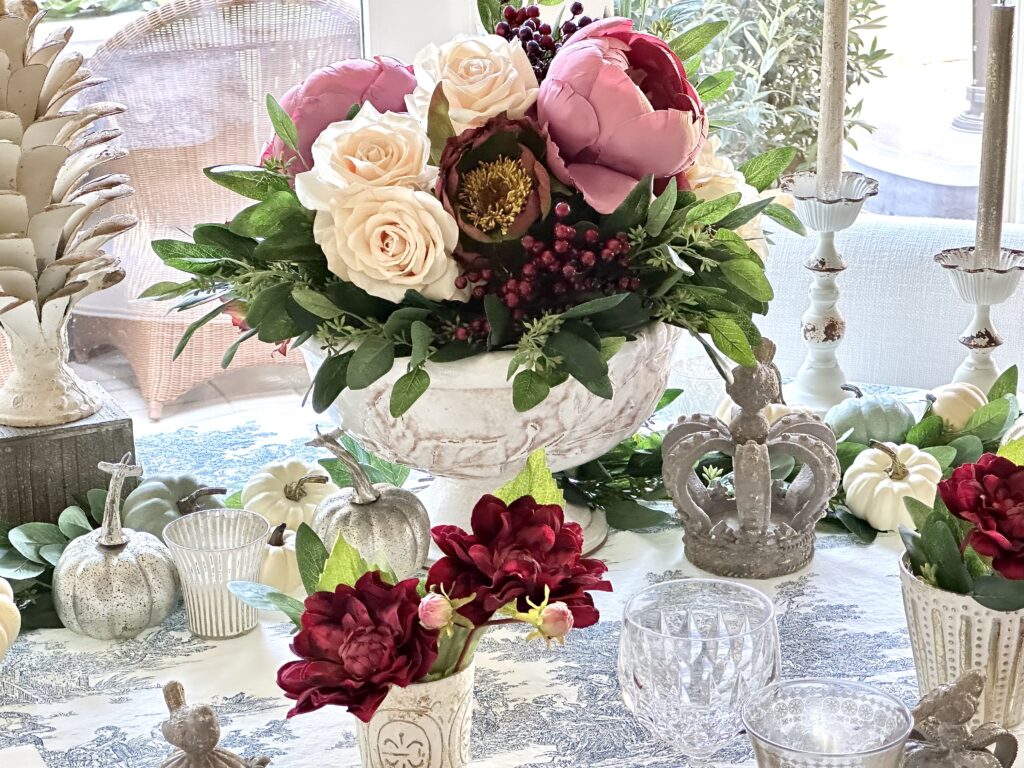 A French Country Blue and White Thanksgiving Day Table