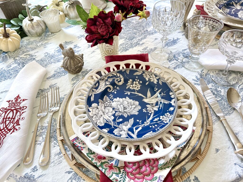 A French Country Blue and White Thanksgiving Day Table